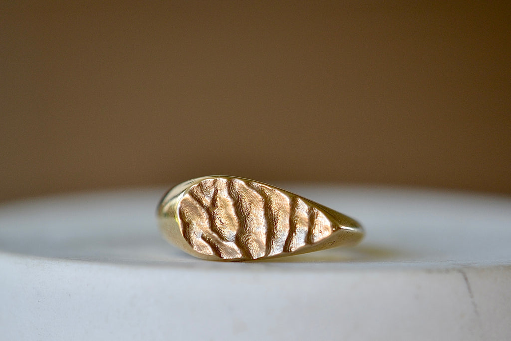 Tidal Teardrop Signet in yellow gold by Fraser Hamilton.
