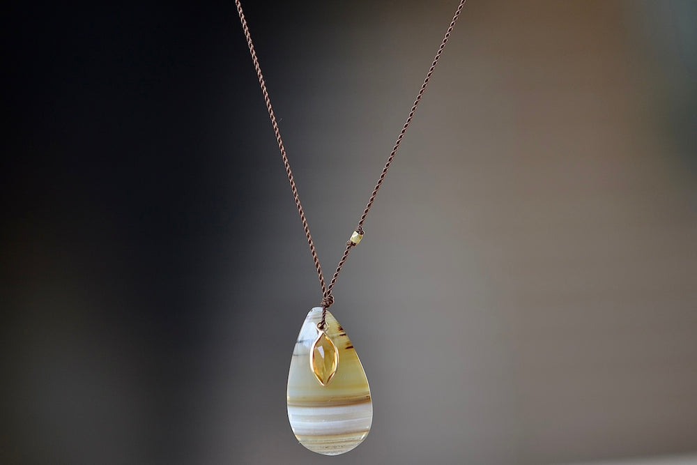 Agate and Citrine Pendant Necklace