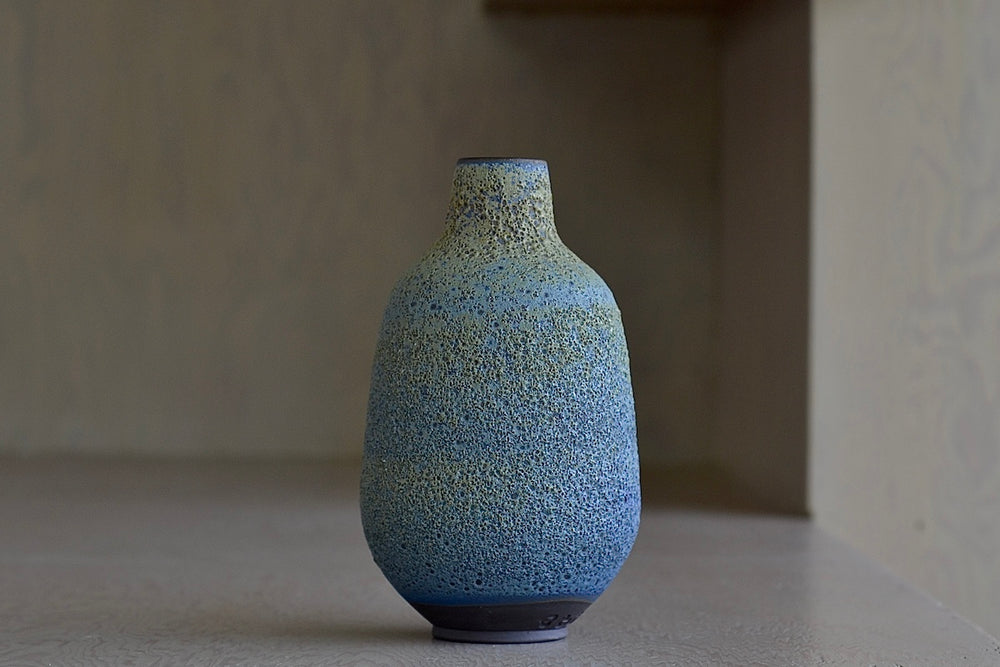 Heather Rosenman Medium Blue with Yellow Volcanic Vase