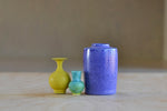 Miniature Hand Thrown Ceramic Vase Trio "A" in Purple, Jade Green and Yellow