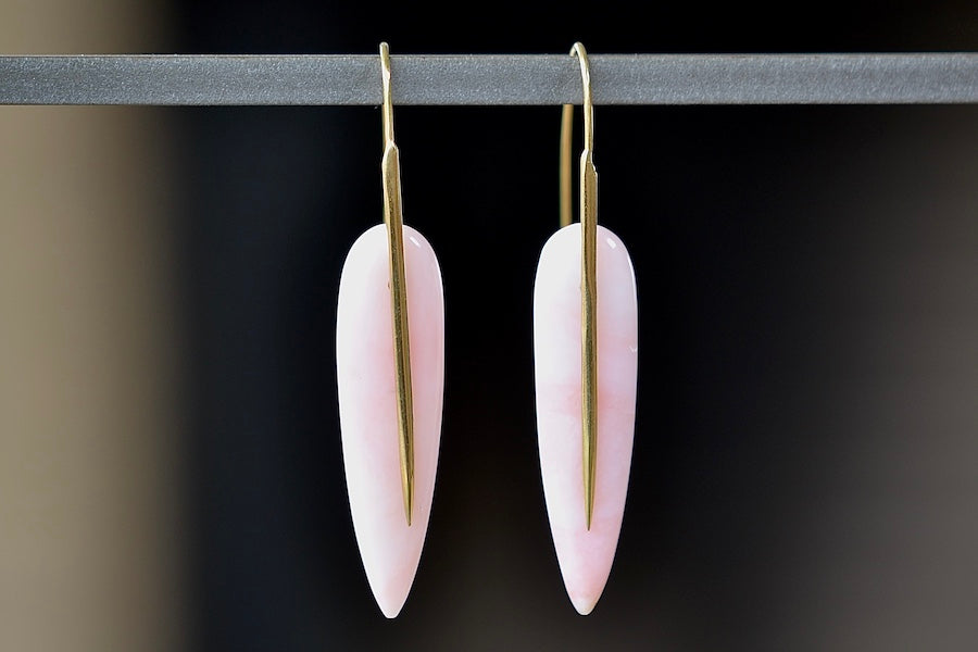 Feather Earrings in Pink Opal