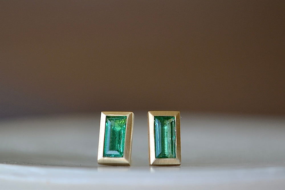 Elongated Emerald Studs