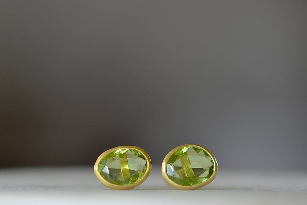Peridot Classic Studs by Pippa Small Jewelry are a  new and smaller take on her classic studs in 18k yellow gold.