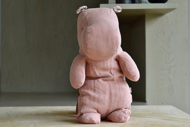 Danish Medium Hippo by Maileg Safari Friends collection in 100% linen and old rose pink plush toy. The cuddliest cuddle friend.