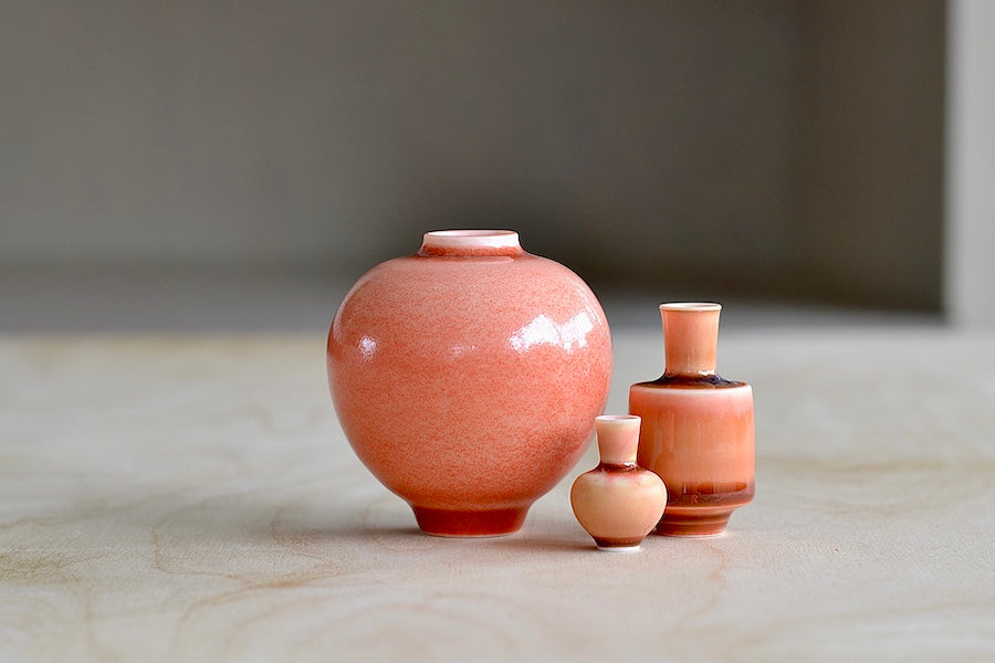 Miniature Hand Thrown Ceramic Vase Trio in Peach