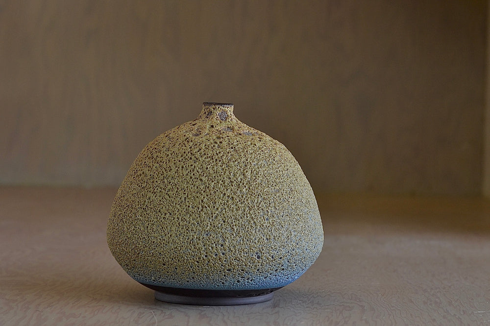 Heather Rosenman Blue to Green ceramic vase in volcanic glaze.