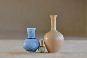 Miniature Hand Thrown Ceramic Vase Trio by Yuta Segawa in Brown, Gray and Green .