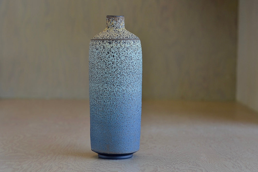 Heather Rosenman Tall Gray Blue Flask Vase in Volcanic Glaze