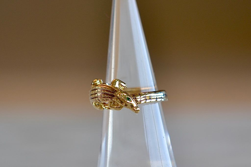 Mini Alligator Wrap ring  with Tsavorite eyes designed by Bibi Van Der Velden. 