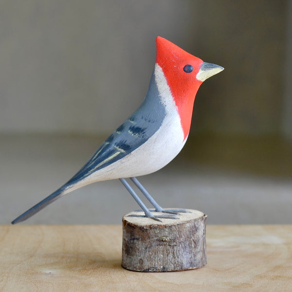 Red Coated Cardinal wood bird sculpture.