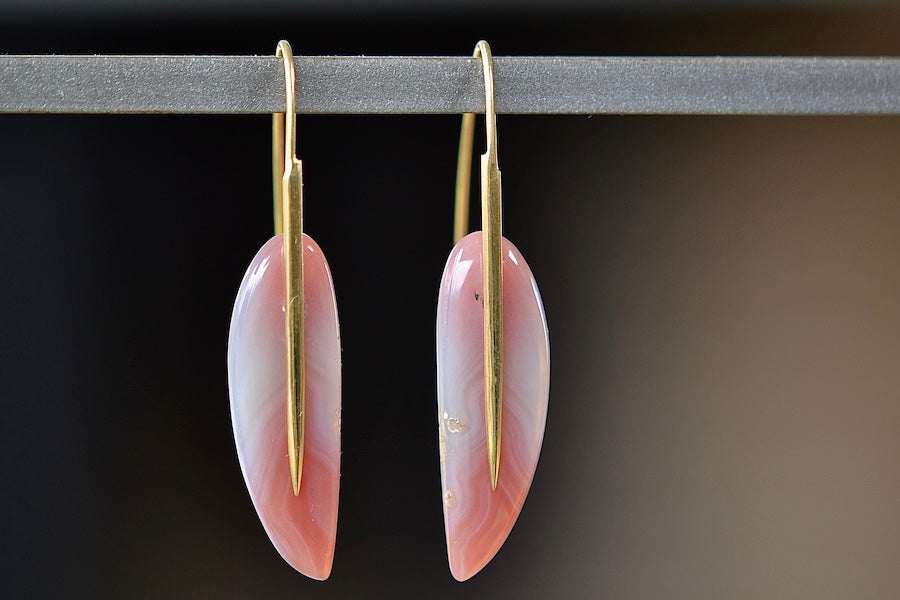 Feather Earrings in Red Agate