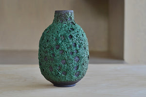 Deep Green Volcanic Glaze vase by Heather Rosenman. Hand Thrown in Los Angeles.