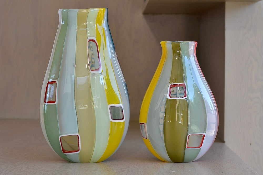 Large and Medium Robin Mix  Cane Vases in Thaibo with Windows and Spots.