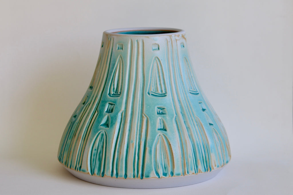 Irving Place Vase in Turquoise is a one of a kind Irving Place Studio (IPS) Vase made and signed by Dora De Larios (1933-2018) in 2015.