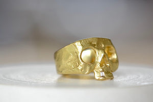 Polly Wales Snaggletooth Snaggle Tooth diamond baguette skull ring squared 18k yellow recycled gold 7.5