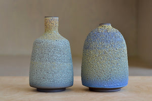 Heather Rosenman Short and medium short  Blue with Yellow Volcanic ceramic Vases