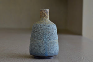 Alternate side of Heather Rosenman taller Short Blue with Yellow Volcanic Vase.