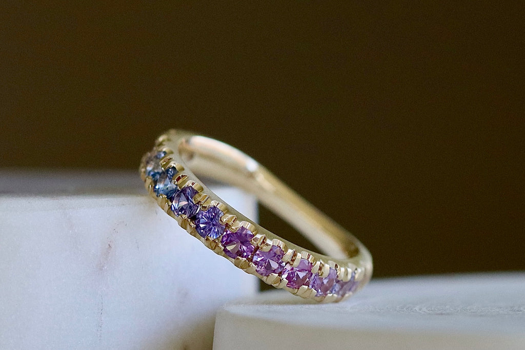 Alternate view of Purple Ombre Sapphire Euro Band by Elizabeth Street Jewelry.