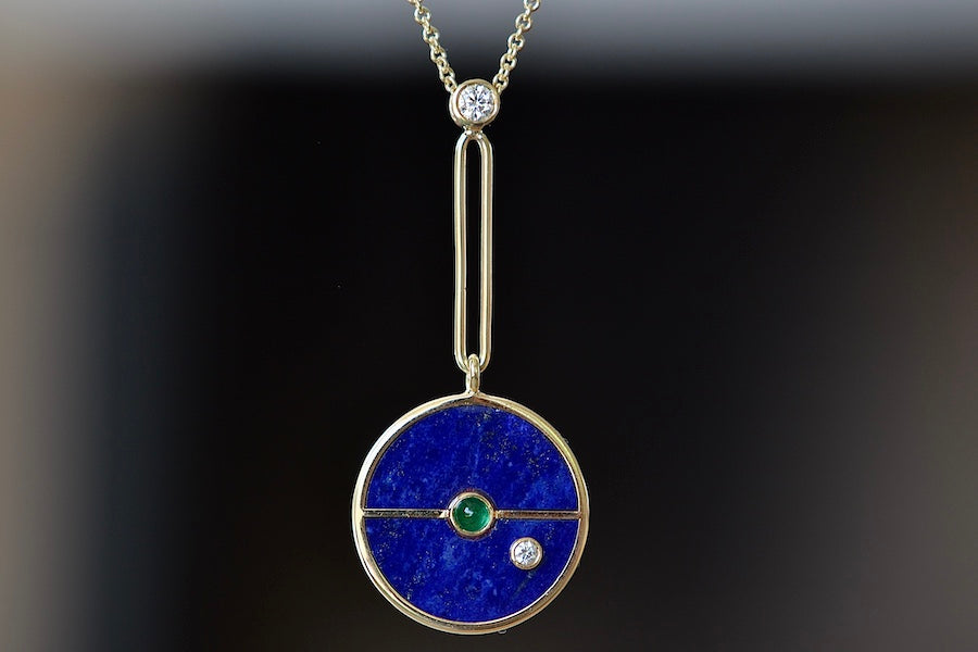 Compass Pendant in Lapis and Emerald