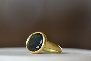 Side view of Green Tourmaline Greek ring by Pippa Small. Size 6.5 in stock.