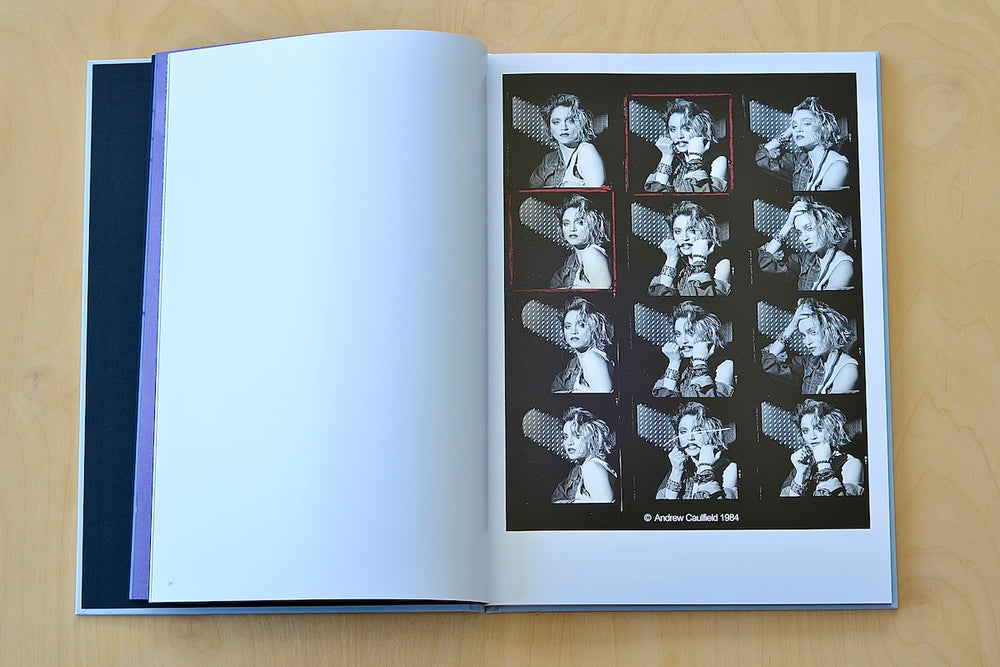 Contact sheet page example from Madonna 1984 hardcover book with photographs by Andrew Caulfield created for Borderline music video by Mary Lambert. Rare, signed and numbered. 