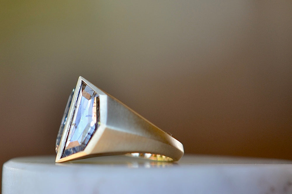 Side view of Double Shield Diamond Ring by Elizabeth Street Jewelry.