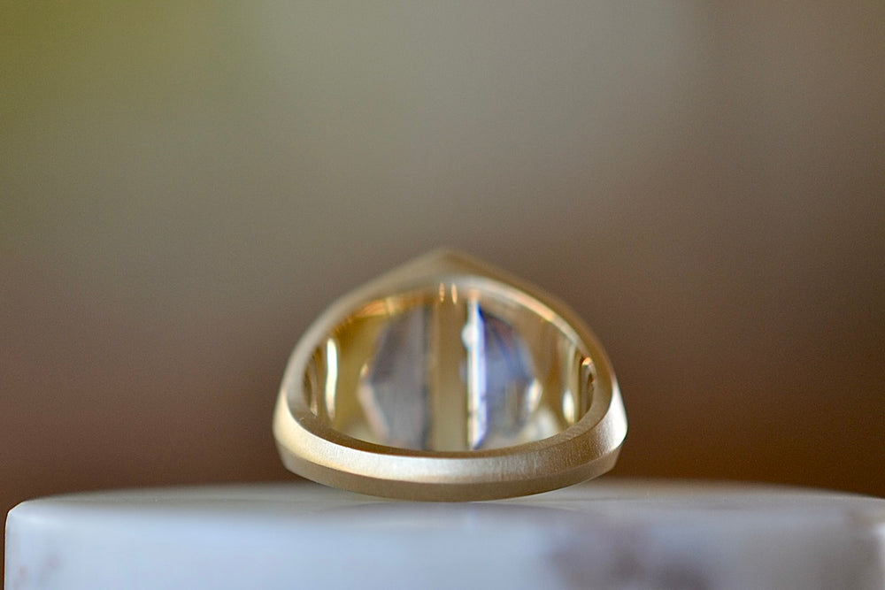 Tapered and polished or matte tapered band on double shield ring by Elizabeth Street Jewelry. 