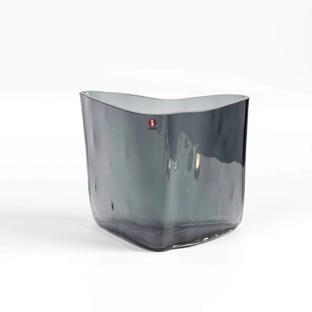 Dark Gray grey Boomerng Aalto vase in vintage condition.Designed in 1936 with very few original known examples around, this was reissued in an edition of 2021 for the 140th anniversary of Iittala in 2021. This vase is mouth blown and numbered.
