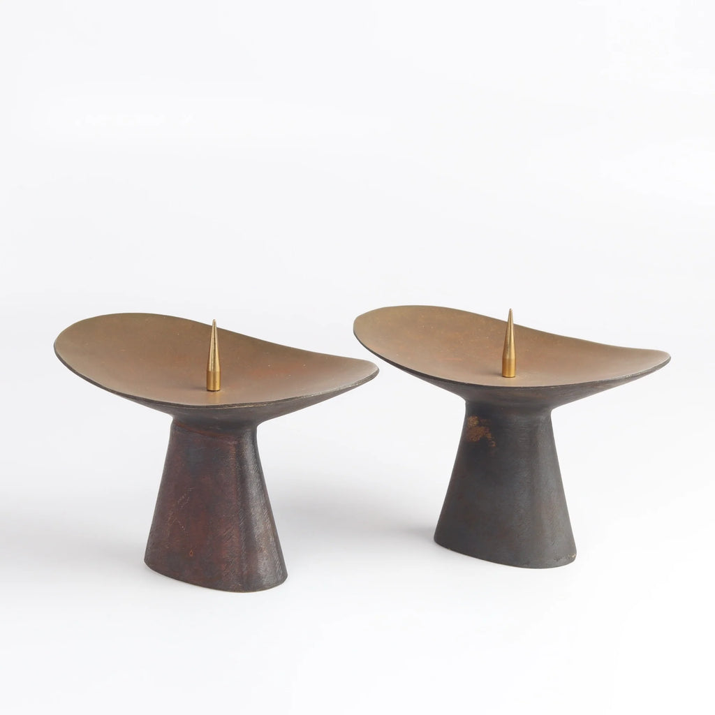 Werkstätte Carl Auböck Aubock 3469 Candlesticks Holder on white background sold as pair at OK store in Los Angeles.