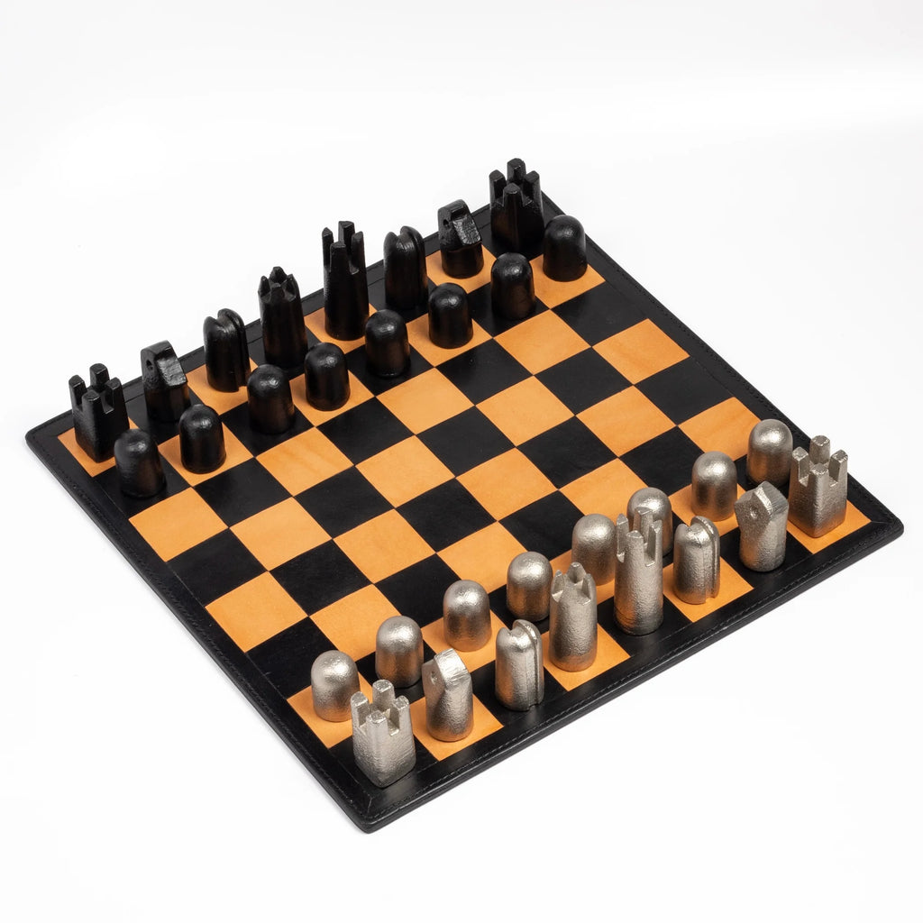 Carl Aubock Modernist Chess Board and pieces sold as a set at OK store in Los Angeles.