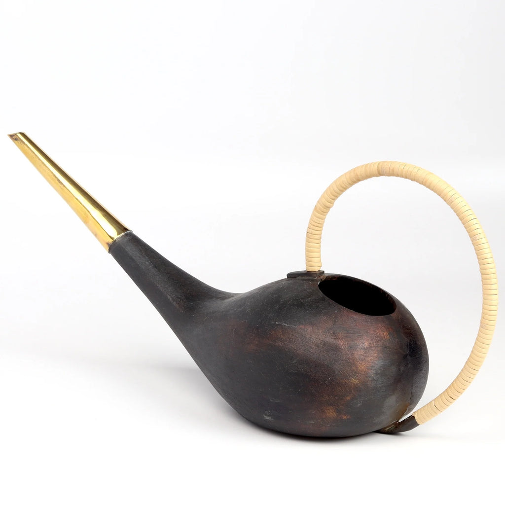 Werkstatte Carl Aubock Watering Can 3632-2 with cane handle on white background.