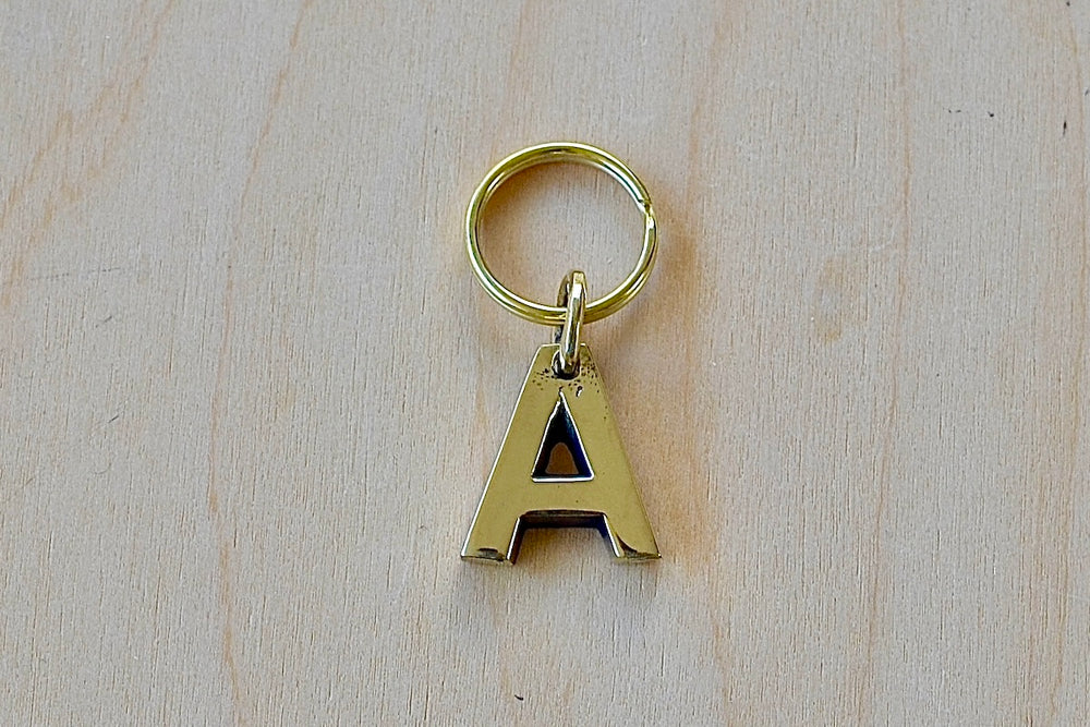 'A' Letter keyring, key chain, key ring in brass made by Carl Aubock. 