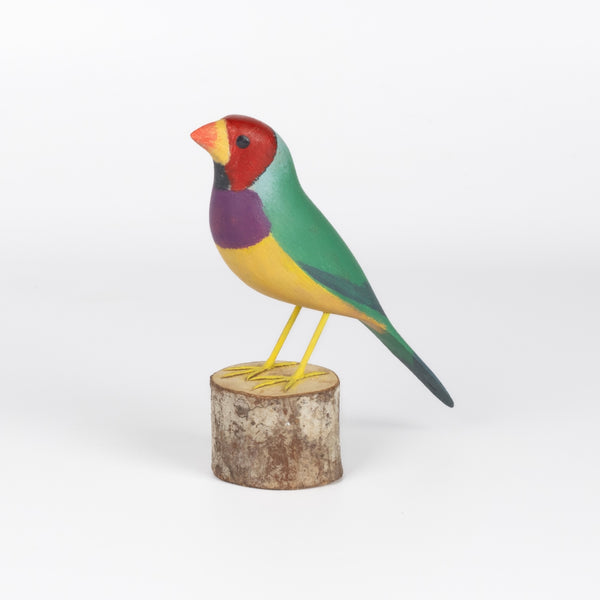 Diamante de Gould Multicolor Bird from Brazil is a beautifully made fair trade wood bird modeled after birds from the region, this artisan makes them from reclaimed wood and supports his family by their production. 
