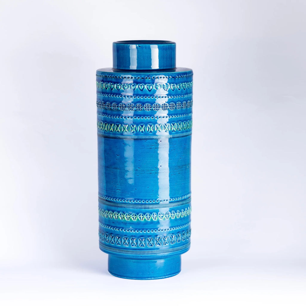 Rimini Blu Plinth vase is Current production of the "Rimini Blu" series. Designed between 1955 and 1965 by by Aldo Londi. This vase is hand made in Italy and one of a kind, made in ceramic earthenware and with a blue