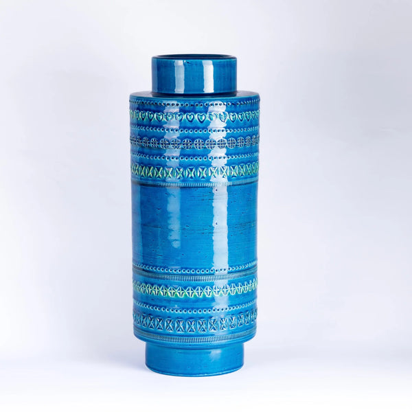Rimini Blu Plinth vase is Current production of the "Rimini Blu" series. Designed between 1955 and 1965 by by Aldo Londi. This vase is hand made in Italy and one of a kind, made in ceramic earthenware and with a blue