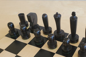 New Berliner Chess Set close up of black pieces.