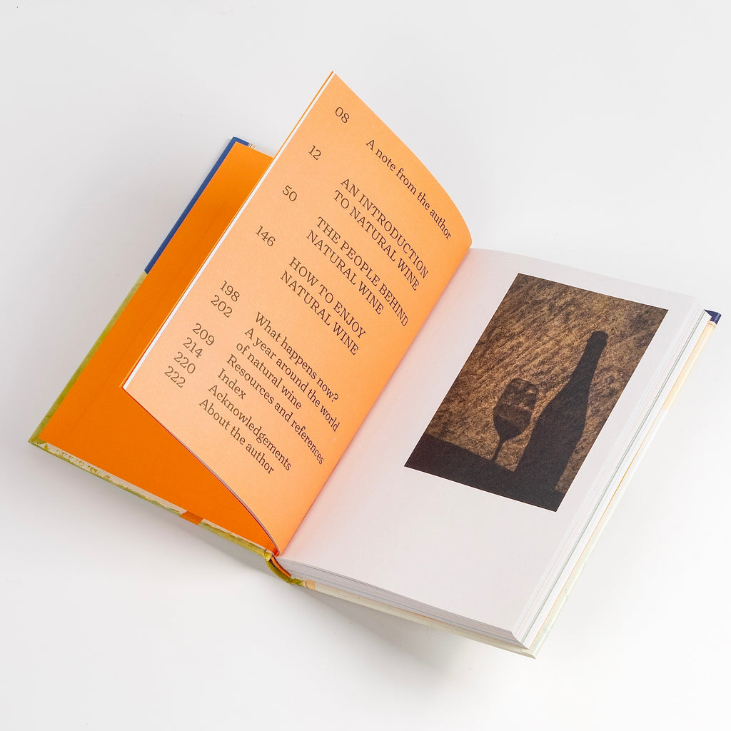 Index page from Natural Wine, No Drama: An Unpretentious Guide book by Honey Spencer.  Written by Honey Spencer, illustrations by Max Ososki.