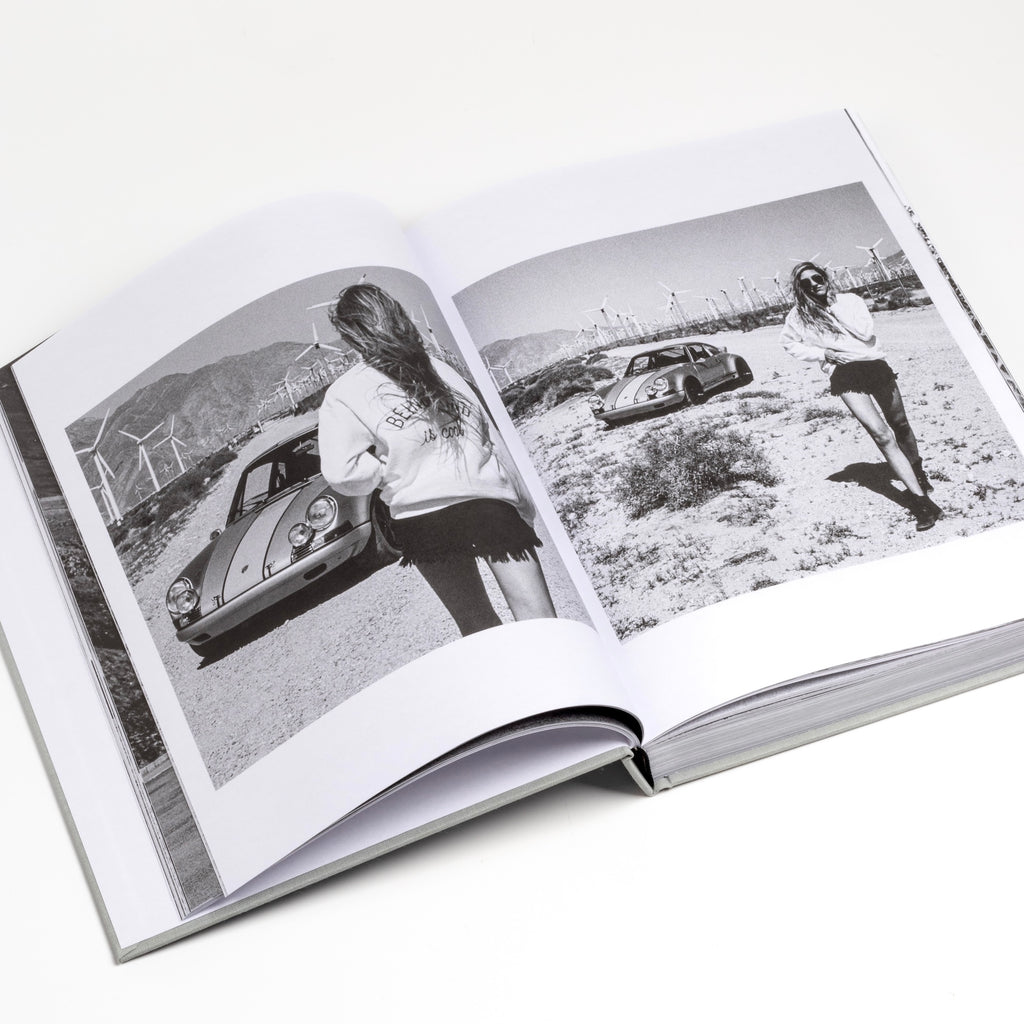 Page from Bart Kuykens 10th Anniversary photo book on orsche drivers and their cars.
