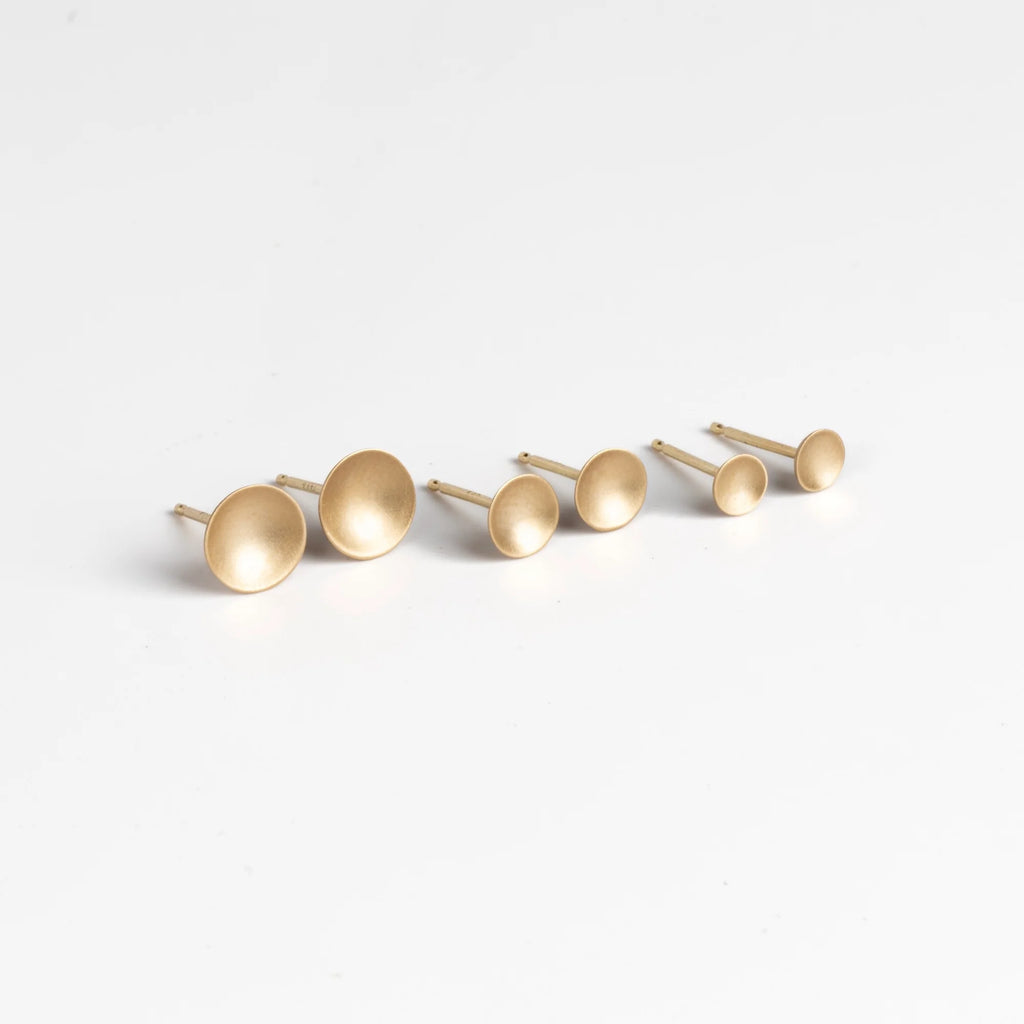 Carla Caruso 14k yellow gold matte satin Polka Dot Stud Studs Earrings in small, medium and large.