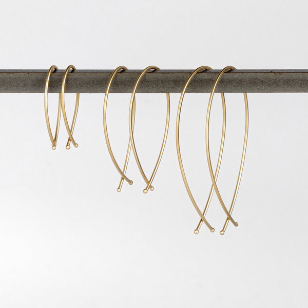 Carla Caruso 14k matte Yellow Gold Ribbon Hoops in Large Small and medium or three sizes
