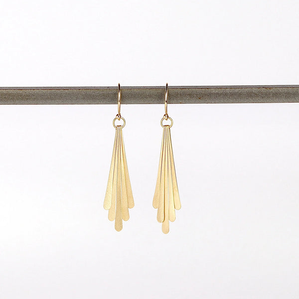 Carla Caruso Five Fringe Drop earrings in 14k yellow satin matte gold. Everyday Elegance.