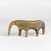 A yellow ceramic creature is ofrmed from solid clay and refined by hand, this "one of a kind" ceramic creature is made out of stoneware and glazed before getting reduction fired. Made by Carol Horst in Los Angeles.