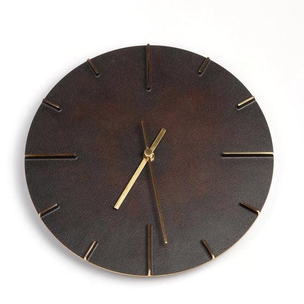 Lemnos Japanese Cast Brass Clock "Quaint" Patina Finish made in Toyama on white backgroud. Designed by Shin Azumi.