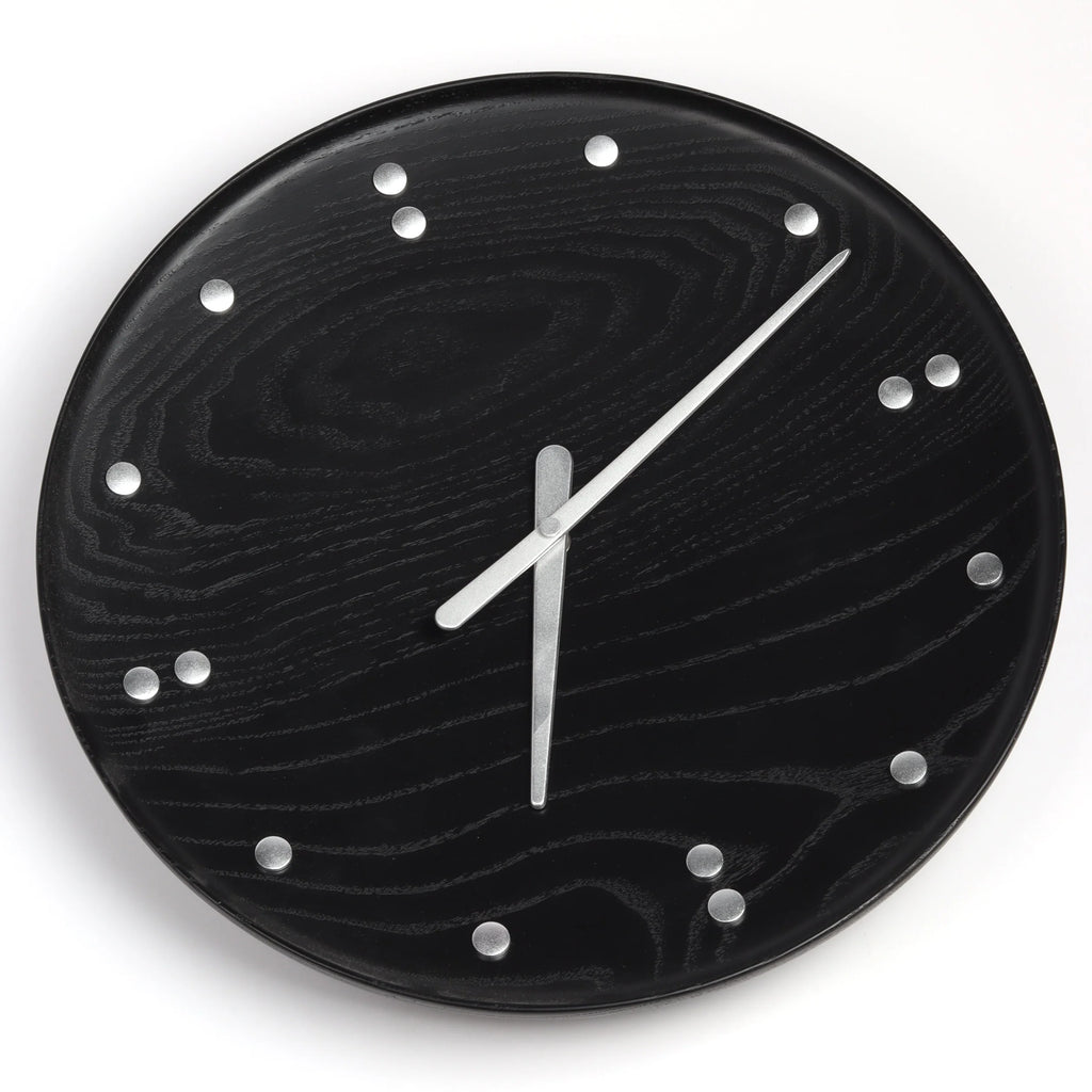 Finn Juhl Stained Ash Wall Clock in Large by Architectmade on white background.