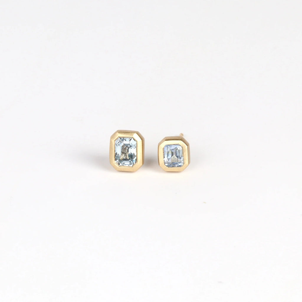 Alternate view of Bezel Set Asymmetrical Studs (earrings) by Elizabeth  Street Jewelry.