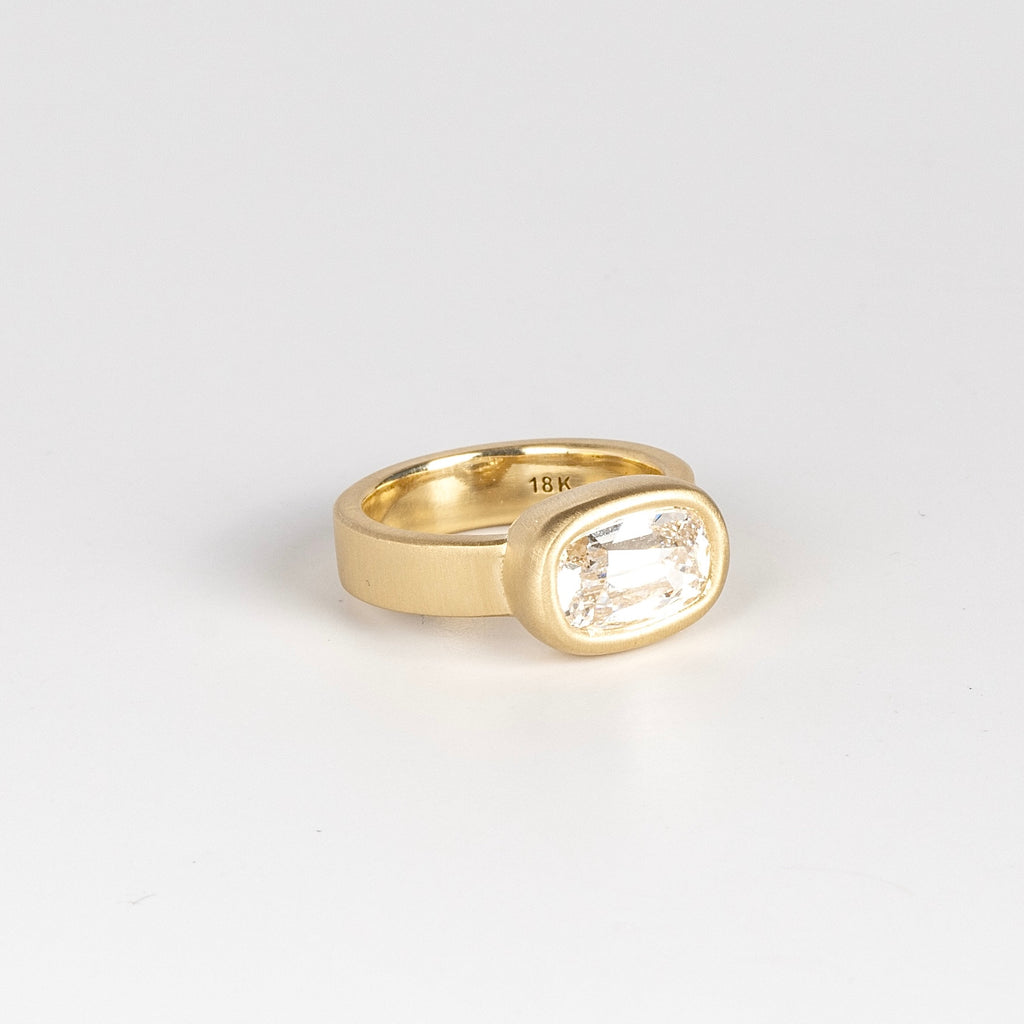 Angled view of Jumbo Old Mine Solitaire Signet ring by Elizabeth Street.