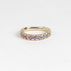 Purple Ombre Sapphire Euro Band by Elizabeth Street Jewelry is a gradient of mid purple to pink rose cut sapphires set into a&nbsp; euro eternity band in 14k gold. This band has a nearly flat back/underside for ultimate comfort and is perfect for stacking. Handmade in Los Angeles.
