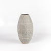 Hand thrown gray grey clay vase with white  sgraffito "Scribe series" by Heather Rosenman.