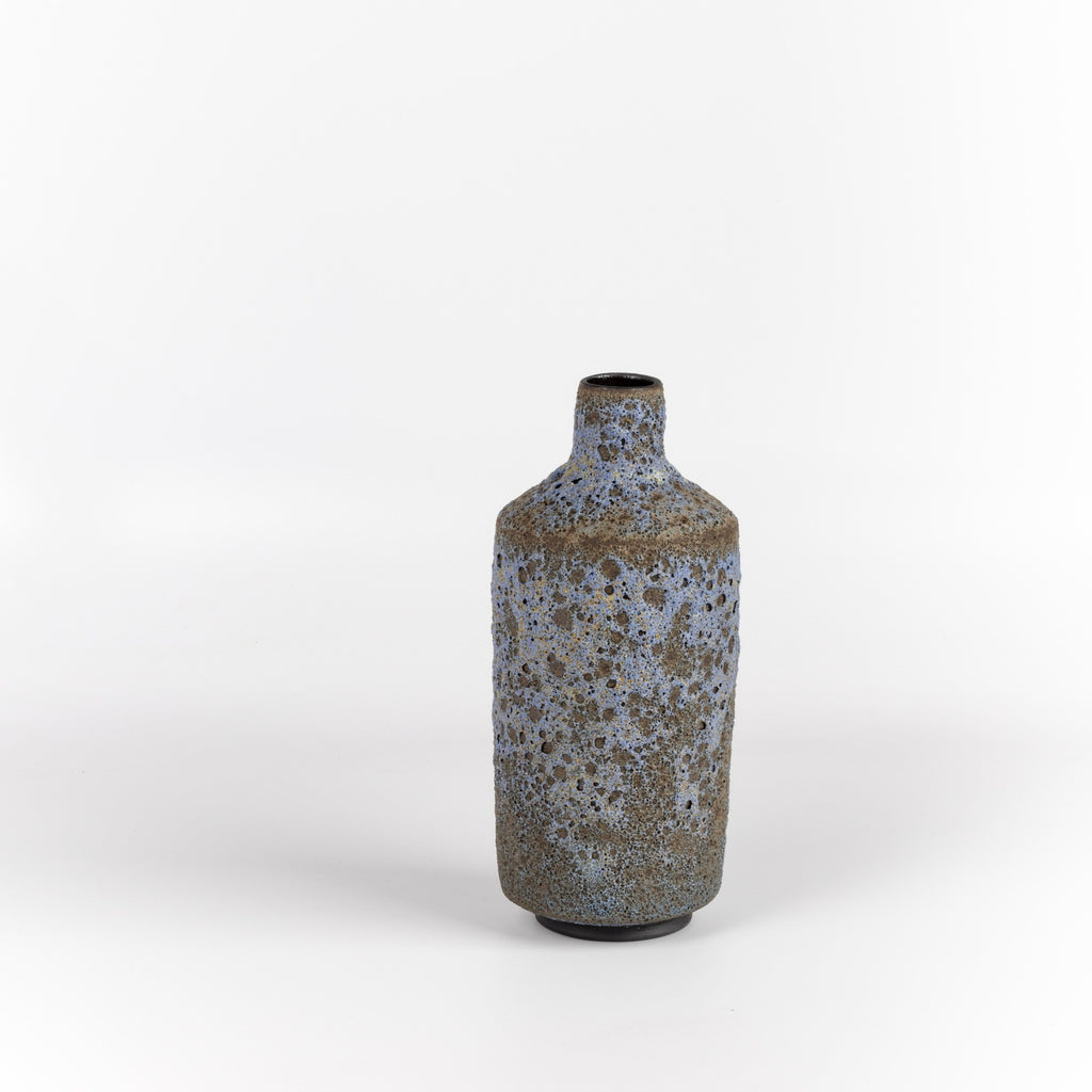 Heather Rosenman  Ceramic Cylinder Bottle vase in Lilac Blue. Volcanic Glaze. 