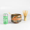 Matcha Bowl Set with Lisa Barnet bowl, Pondicherry Goods uji, spoon and whisk. This one features a dark tea bowl.